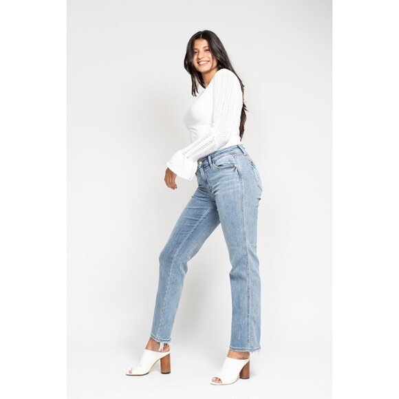 Women’s Mid Rise Dad Jeans with Cell Phone Pocket Blue Relaxed Fit - Picture 7 of 9